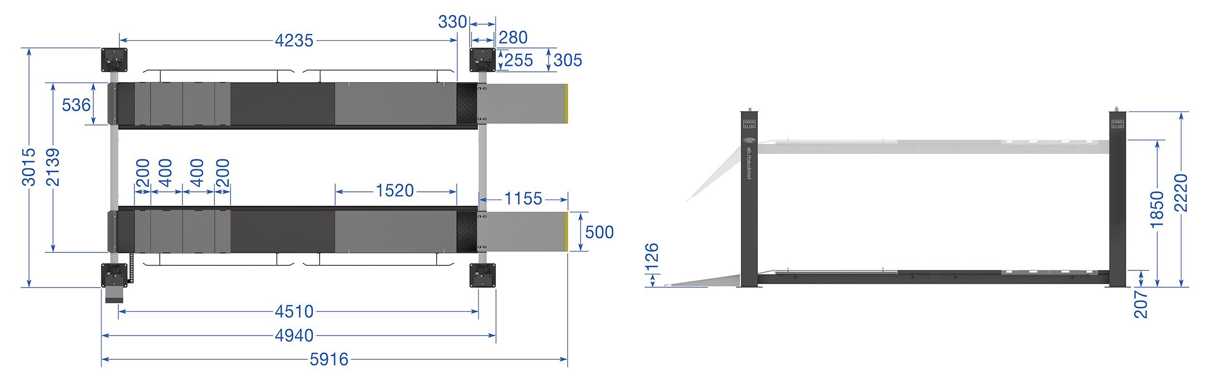 4 søjlet lift TW445E_mål