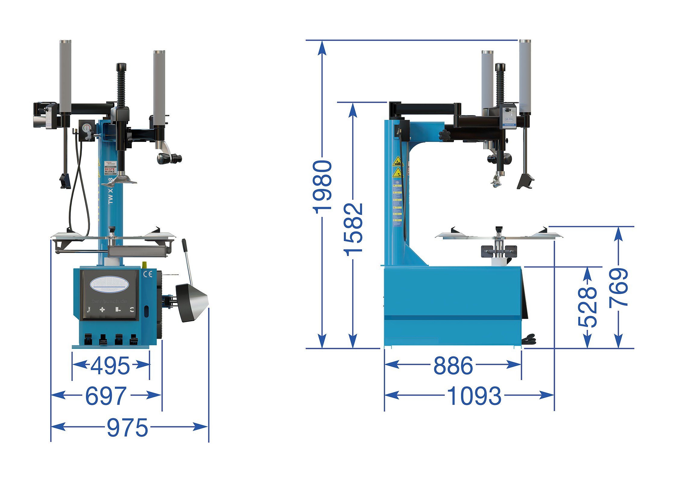Dækmaskine TWX-98 mål