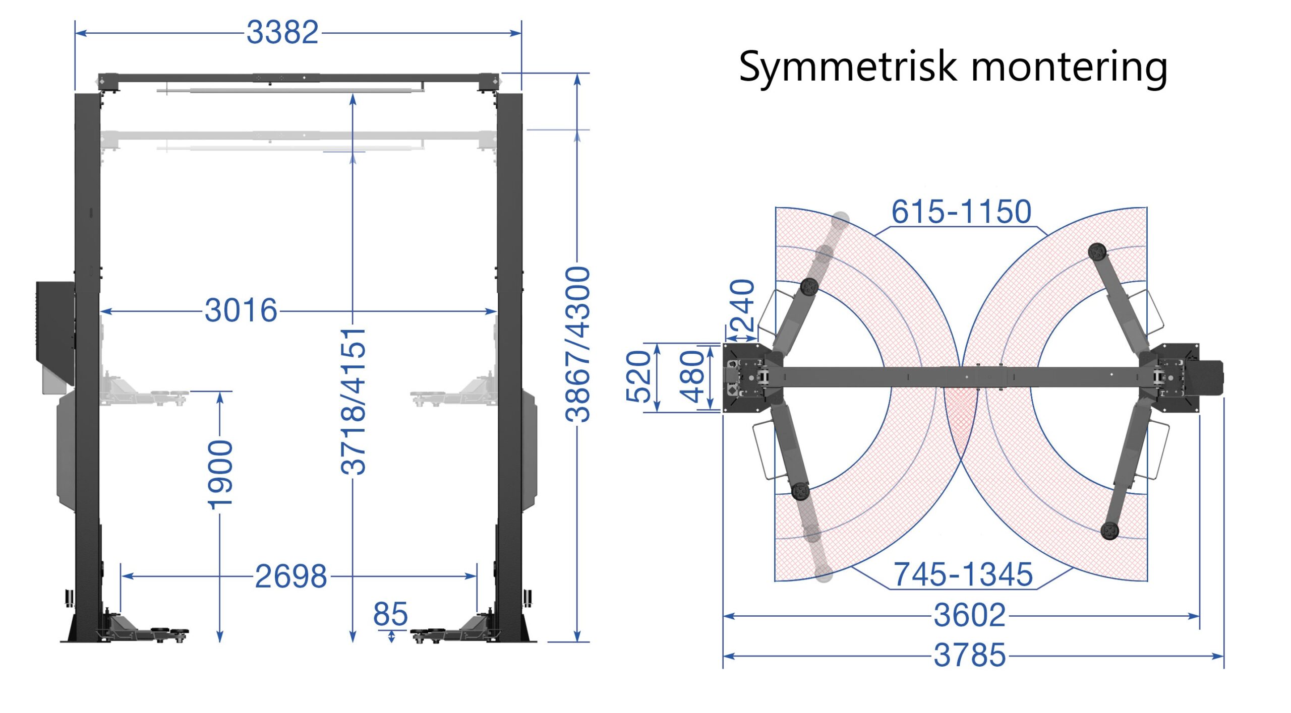 2 søjlet lift TW242CEB4.3_symmetrisk