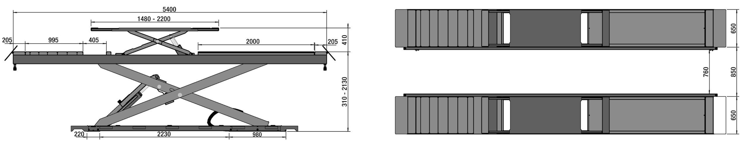 TWSA-50U-400-G Kørebane sakselift_måltegning